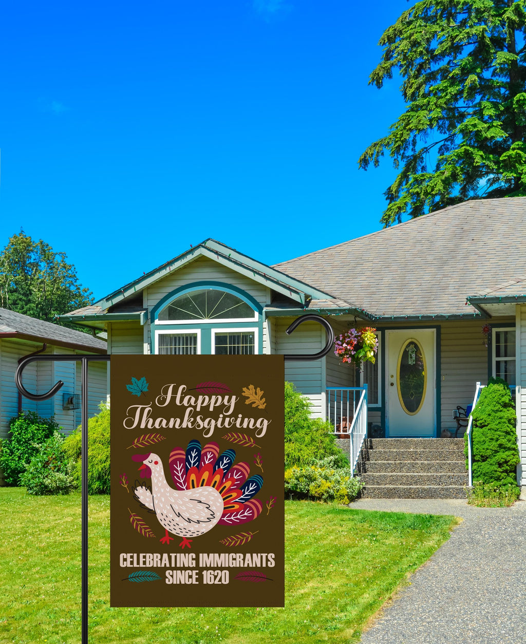 Celebrating Immigrants Since 1620 Garden Flag, Pro-Immigration Yard Flag, Fall Thanksgiving Equality Decor, Liberal Outdoor Statement Flag