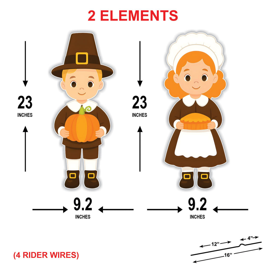 Thanksgiving Pilgrim Yard Signs with Metal Stakes, Harvest Boy and Girl Lawn Decorations, Fall Outdoor Garden Patio Walkway Autumn Décor