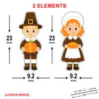 Thanksgiving Pilgrim Yard Signs with Metal Stakes, Harvest Boy and Girl Lawn Decorations, Fall Outdoor Garden Patio Walkway Autumn Décor