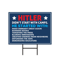 Hitler Didn't Start With Camps Political Protest Yard Sign - Immigrants Rights, Anti-Trump, Resist Fascism Sign with Metal H-Stake