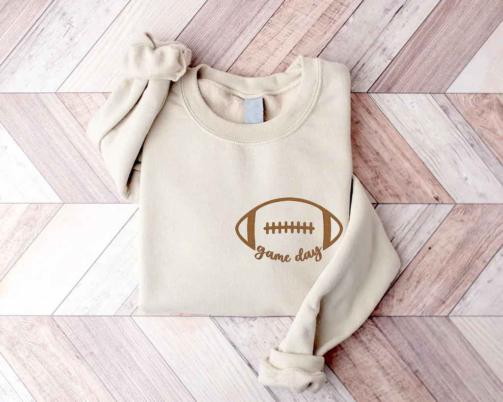 Game Day Football Embroidered Sweatshirt, Touchdown Hoodie, Women’s Football Shirt, Football Season Long Sleeve Shirt, Sports Fan Gift