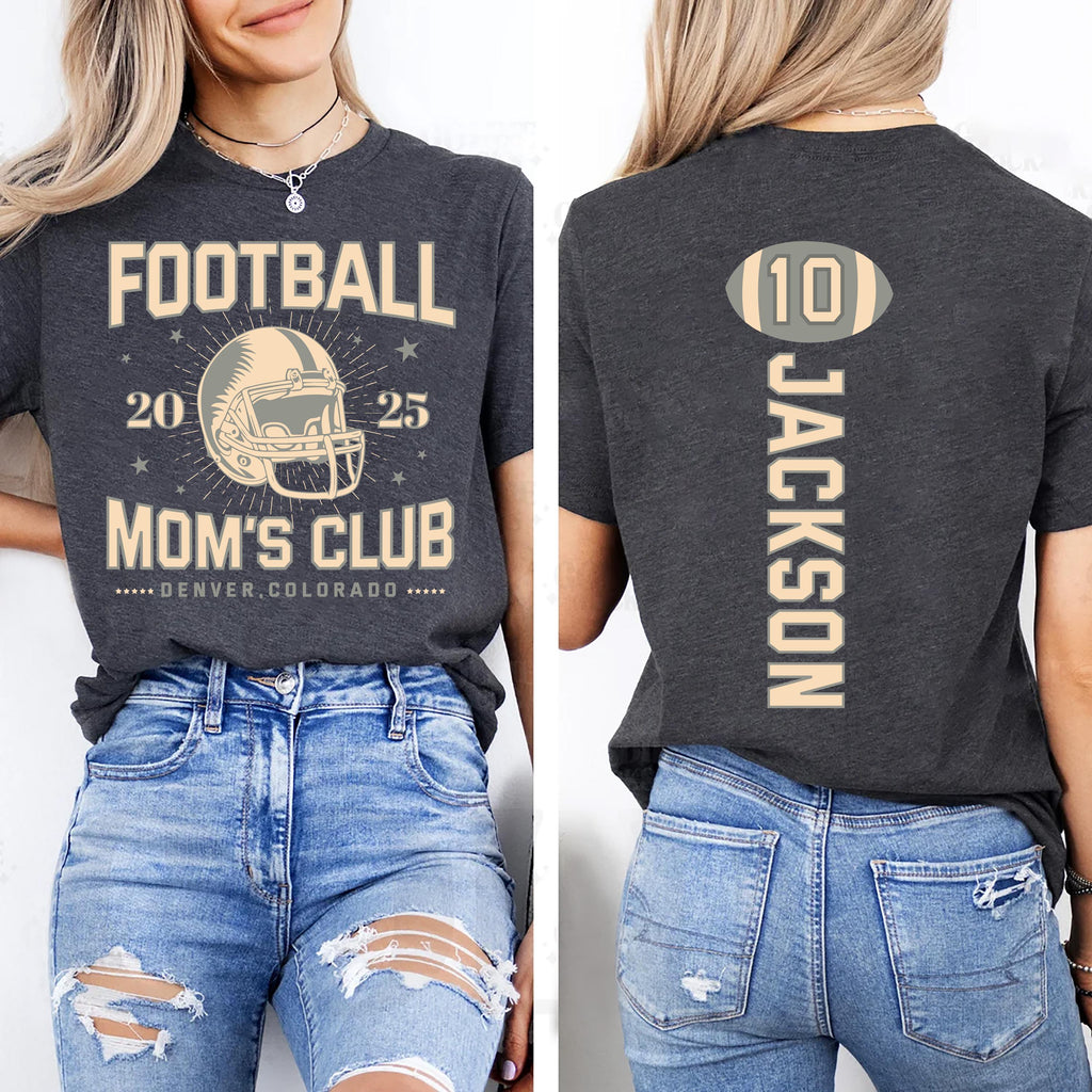 Custom Football Shirt, Personalized Sport Mom Athlete Jersey Number Shirt, Game Day Mama Tee, Front Back