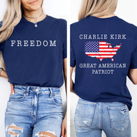 Charlie Kirk Freedom Shirt, A True Patriot Charlie Kirk Shirt, Charlie Kirk Is My Hero Tee, Front Back