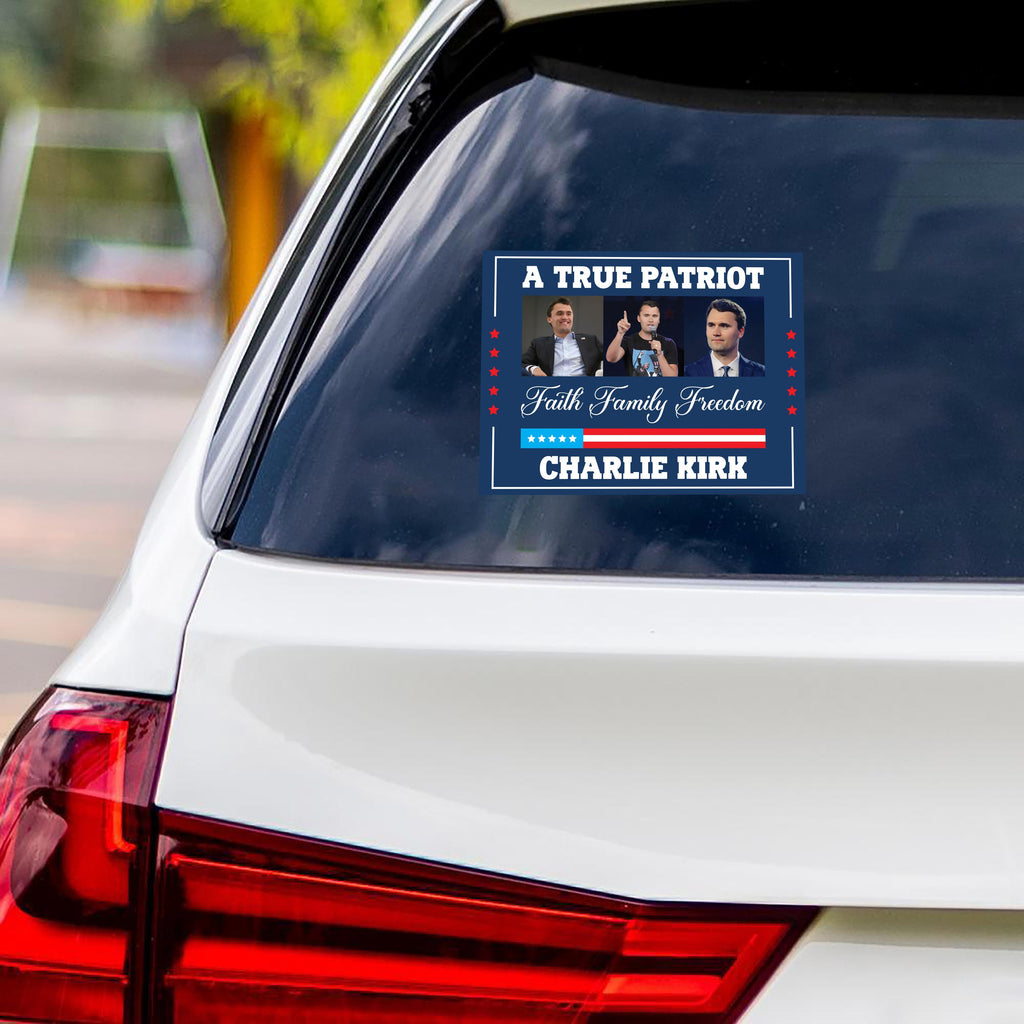 Justice for Charlie Vinyl Sticker, A True Patriot Charlie Kirk, Charlie Kirk Freedom, Charlie Kirk Is My Hero Bumper Sticker, 6" x 4.5"