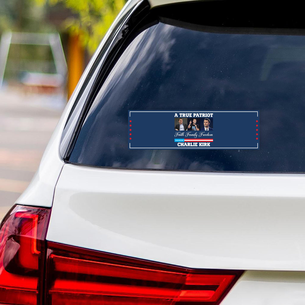 Justice for Charlie Vinyl Sticker, A True Patriot Charlie Kirk, Charlie Kirk Freedom, Charlie Kirk Is My Hero Bumper Sticker, 10" x 3"
