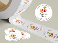Personalized Apricot Jam Roll Labels, Custom Apricot Jam Product Stickers, Business Apricot Jam Labels for Jars, Canning, Lid Stickers