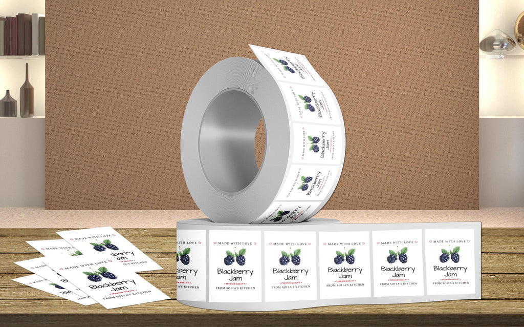 Personalized Blackberry Jam Roll Labels, Custom Blackberry Jam Product Stickers, Business Jam Labels for Jars, Canning, Lid Stickers