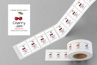 Personalized Cherry Jam Roll Labels, Custom Cherry Jam Product Stickers, Business Cherry Jam Labels for Jars, Canning, Lid Stickers