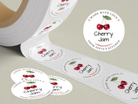 Personalized Cherry Jam Roll Labels, Custom Cherry Jam Product Stickers, Business Cherry Jam Labels for Jars, Canning, Lid Stickers
