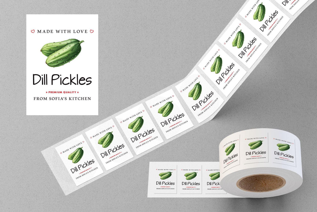 Personalized Dill Pickle Roll Labels, Custom Pickle Product Stickers, Business Dill Pickle Labels for Jars, Pickle Canning, Lid Stickers