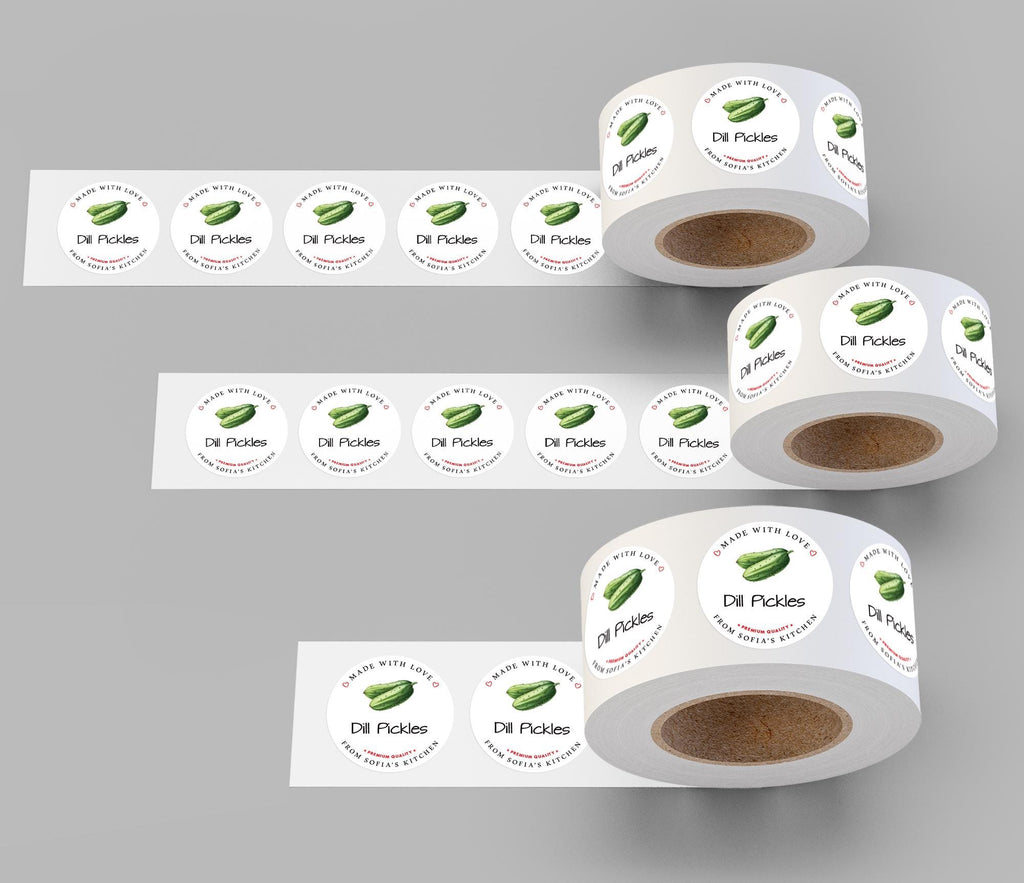 Personalized Dill Pickle Roll Labels, Custom Pickle Product Stickers, Business Dill Pickle Labels for Jars, Pickle Canning, Lid Stickers