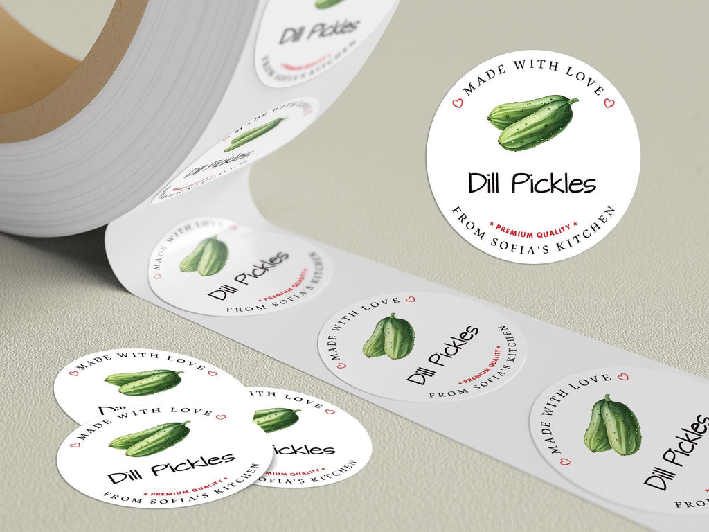 Personalized Dill Pickle Roll Labels, Custom Pickle Product Stickers, Business Dill Pickle Labels for Jars, Pickle Canning, Lid Stickers