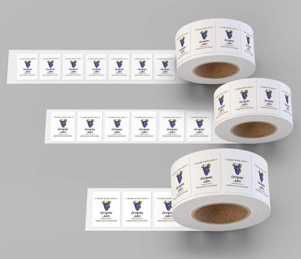 Personalized Grape Jam Roll Labels, Custom Grape Jelly Product Stickers, Business Grape Jelly Labels for Jars, Canning, Lid Stickers
