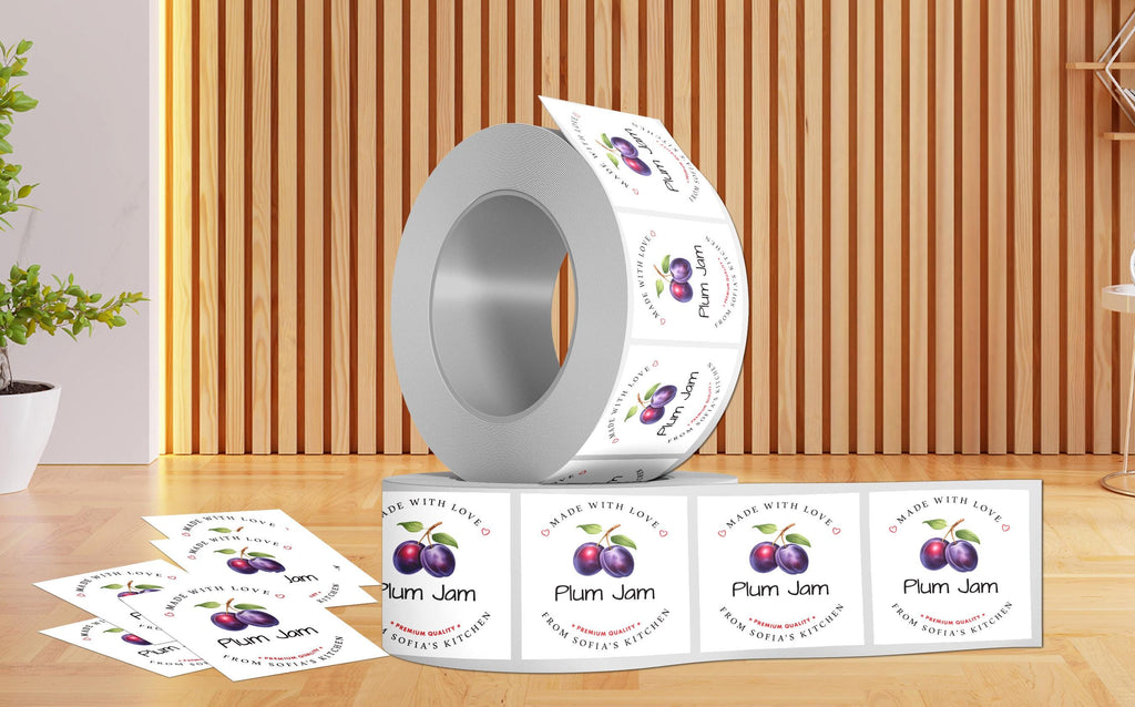 Personalized Plum Jam Roll Labels, Custom Plum Jam Product Stickers, Business Plum Jam Labels for Jars, Plum Jam Canning, Lid Stickers