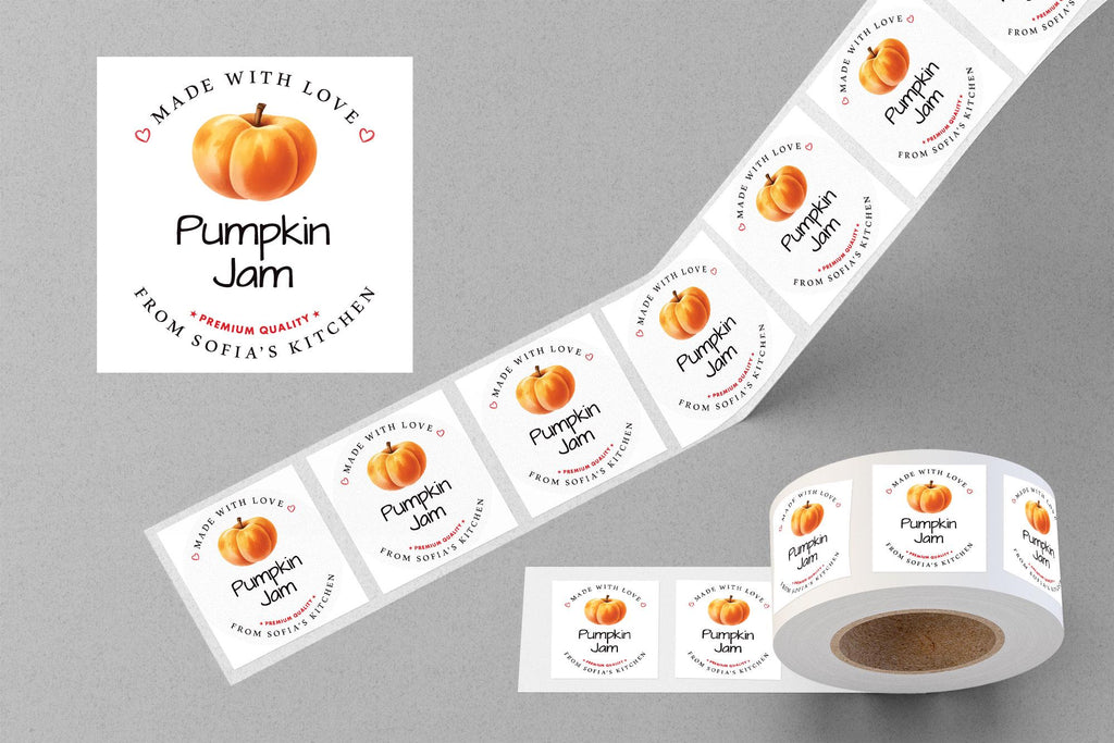 Personalized Pumpkin Jam Roll Labels, Custom Pumpkin Jam Product Stickers, Business Pumpkin Jam Labels for Jars, Canning, Lid Stickers