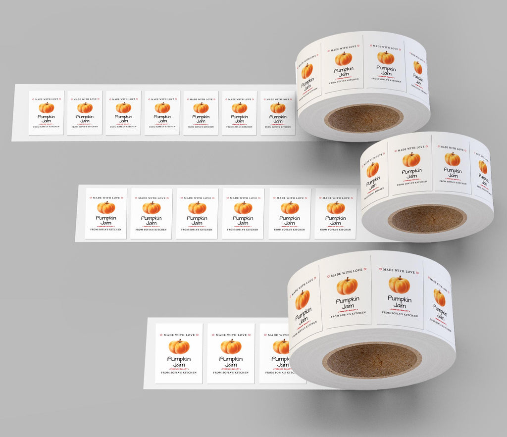 Personalized Pumpkin Jam Roll Labels, Custom Pumpkin Jam Product Stickers, Business Pumpkin Jam Labels for Jars, Canning, Lid Stickers