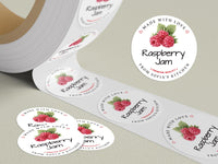 Personalized Raspberry Jam Roll Labels, Custom Raspberry Jam Product Stickers, Business Raspberry Jam Labels for Jars, Canning, Lid Stickers