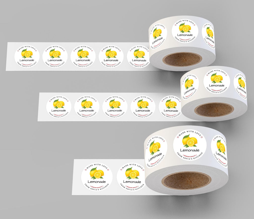 Personalized Lemonade Roll Labels, Custom Lemonade Product Stickers, Business Labels for Bottles & Jars, Homemade, Canning, Lid Stickers