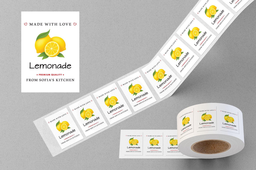 Personalized Lemonade Roll Labels, Custom Lemonade Product Stickers, Business Labels for Bottles & Jars, Homemade, Canning, Lid Stickers