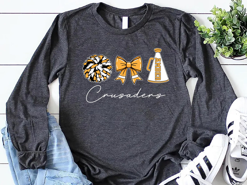 Custom Cheer Mom Long Sleeve Shirt, Personalized Cheer Mama Gift Shirt, Cheerleader Tee