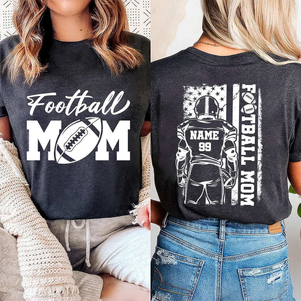 Football Mom Shirt, Custom Name and Number Football Shirt, Custom Football Mom Tee, Front Back