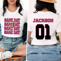 Personalized Football Game Day Shirt, Custom Game Day Mom Football Shirt, Unisex Child Name And Number Football Season Tee, Front Back