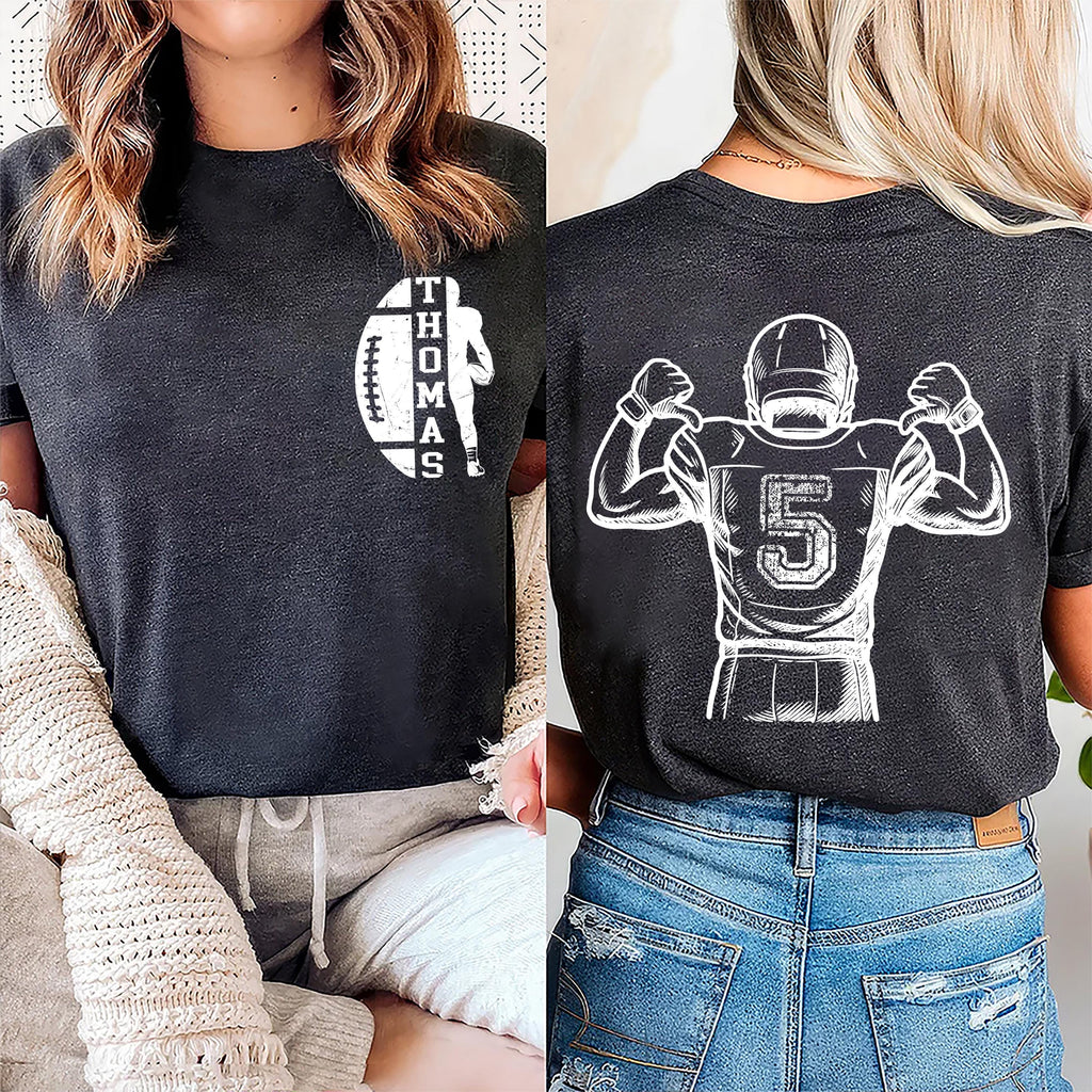 Personalized Football Shirt, Custom Name Football Shirt, Quarterback Silhouette Tee, Front Back