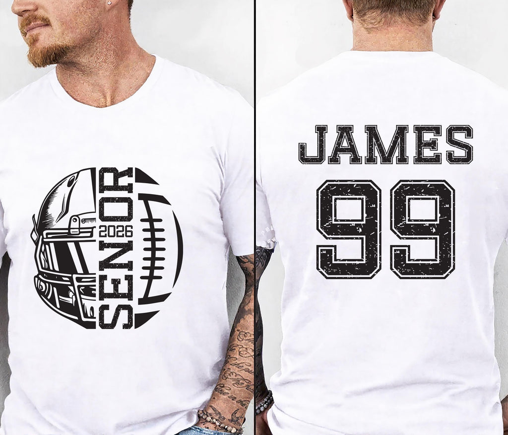 Custom Football Senior 2026 Shirt, Personalized Football Senior Shirt, Football Season Tee, Front Back