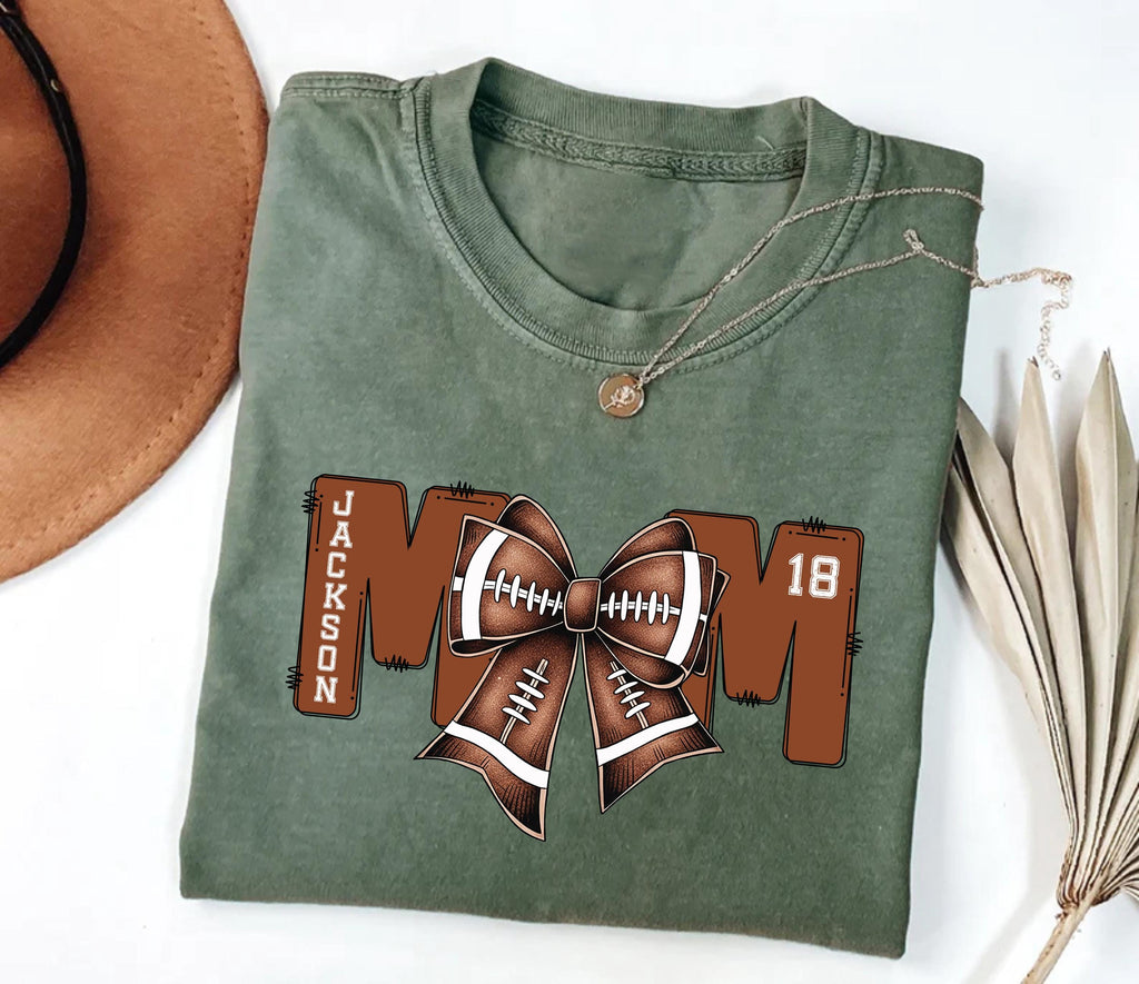 Football Mom Shirt with Kids Name and Jersey Number, Custom Game Day Shirt, Personalized Football Gift for Mom