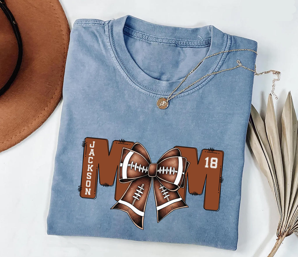 Football Mom Shirt with Kids Name and Jersey Number, Custom Game Day Shirt, Personalized Football Gift for Mom