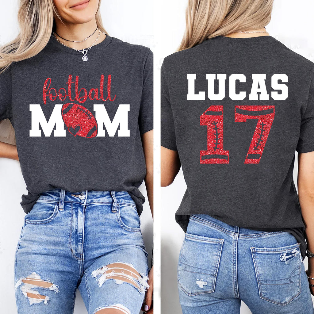 Custom Football Mom Shirt, Name and Number Football Shirt, Personalized Football Mom Tee, Front Back