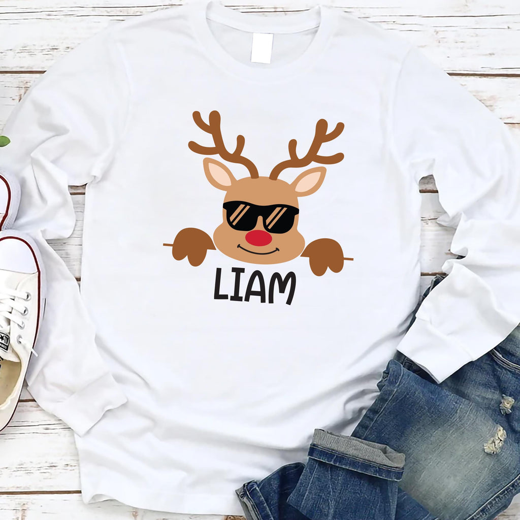 Reindeer Family Christmas Shirt, Personalized Christmas Family Shirt, Custom Family Name Tea