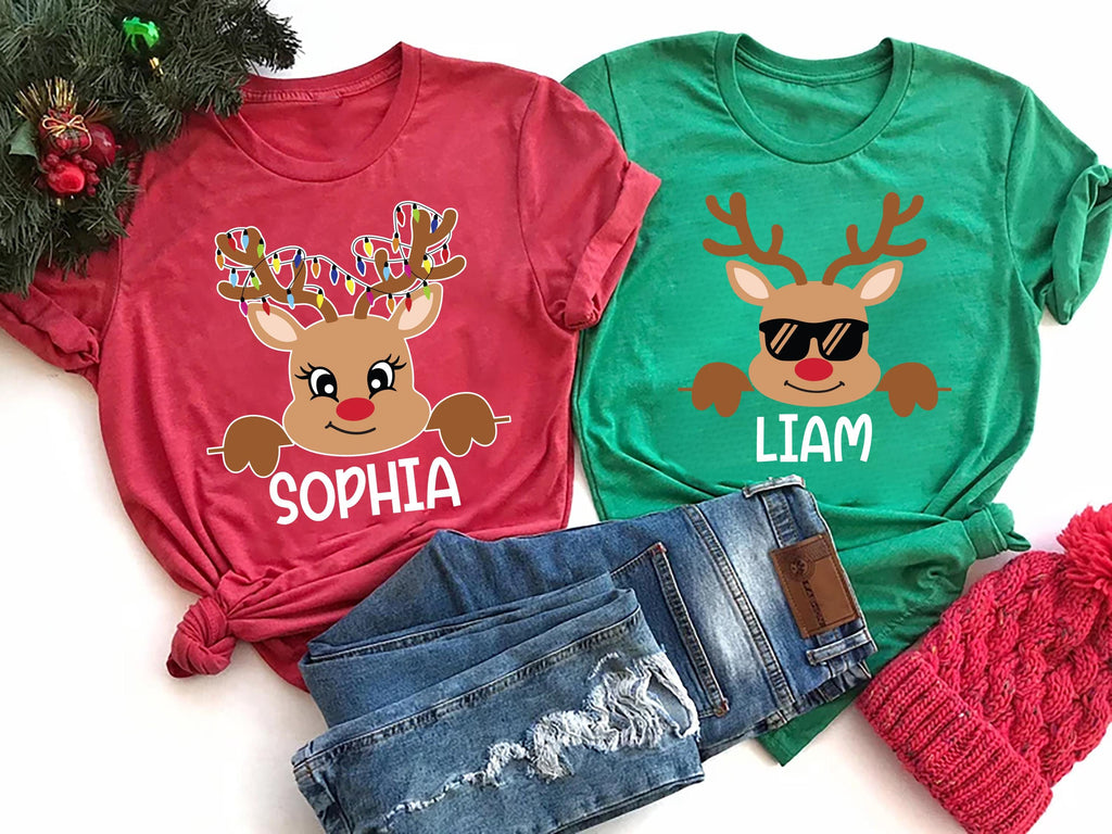 Reindeer Family Christmas Shirt, Personalized Christmas Family Shirt, Custom Family Name Tea