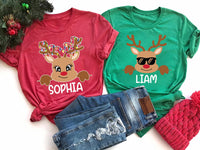 Reindeer Family Christmas Shirt, Personalized Christmas Family Shirt, Custom Family Name Tea