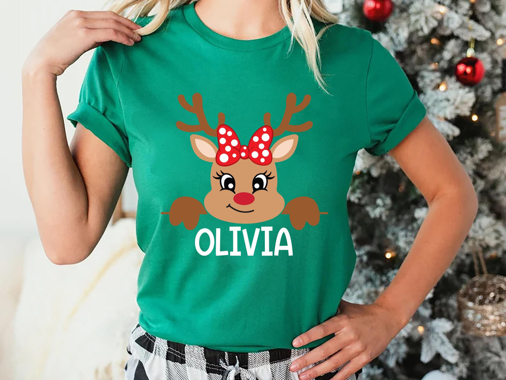 Reindeer Family Christmas Shirt, Personalized Christmas Family Shirt, Custom Family Name Tea