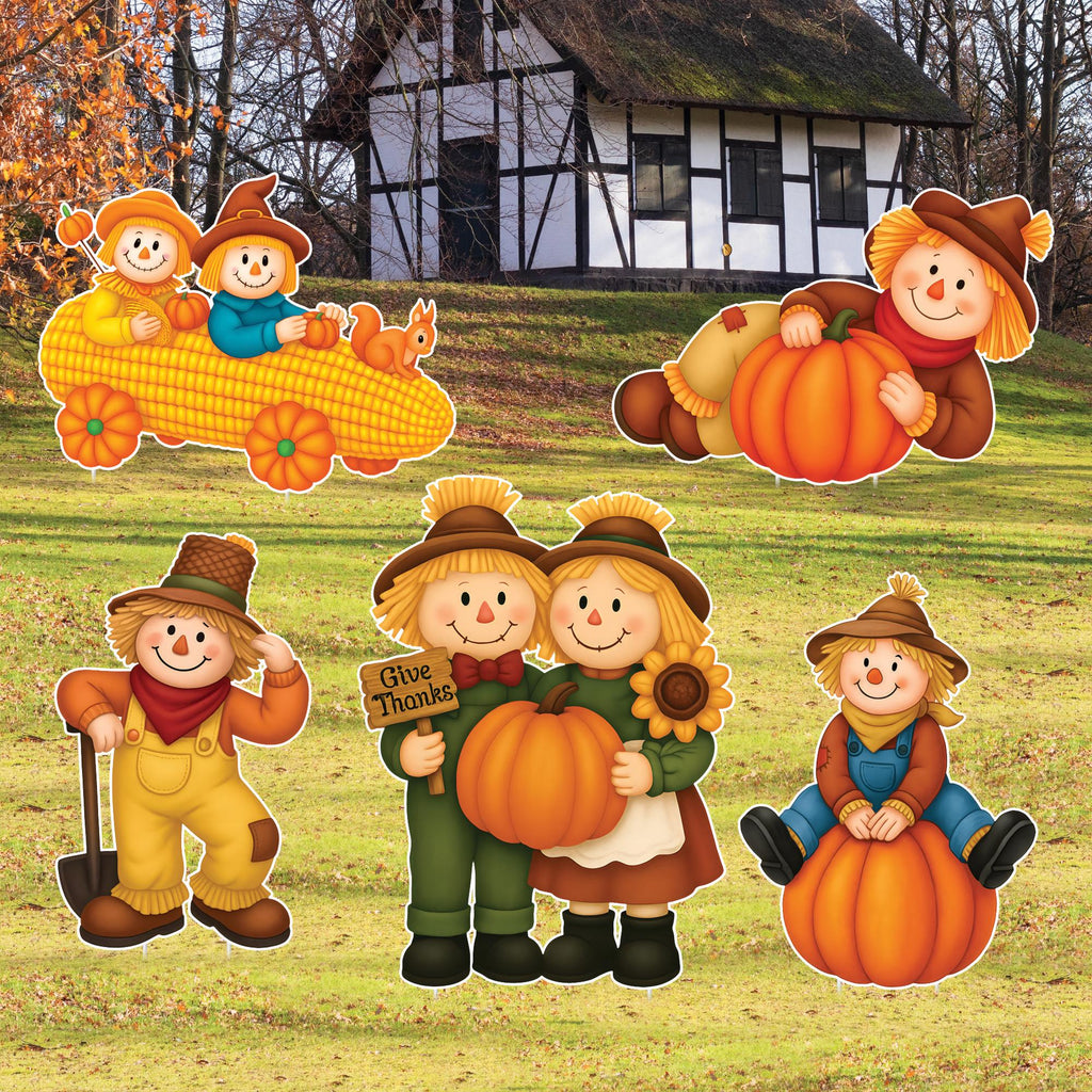 Scarecrow Yard Signs, Fall Harvest Thanksgiving Lawn Decorations with Stakes, Outdoor Autumn Pumpkin Garden Patio Pathway Décor
