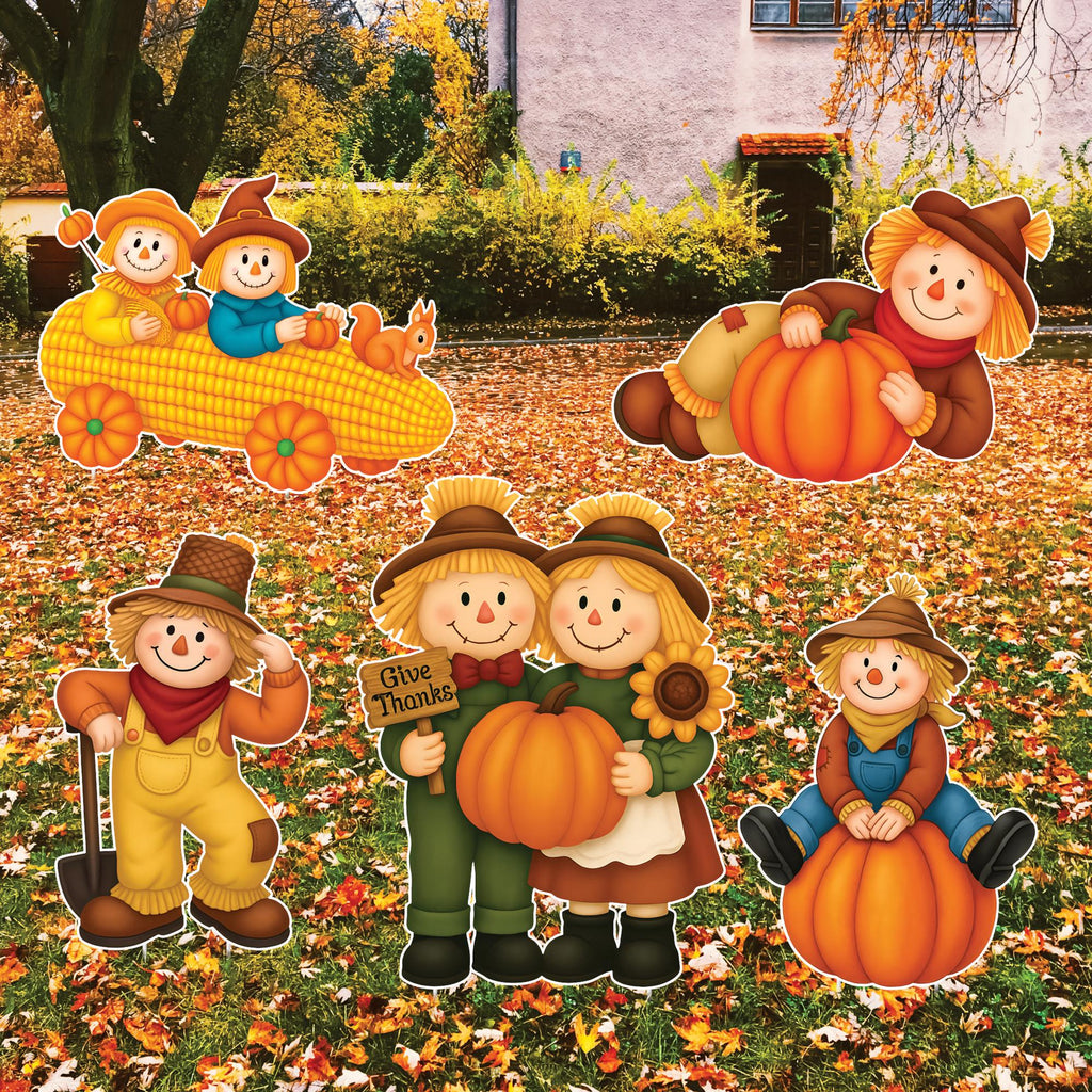 Scarecrow Yard Signs, Fall Harvest Thanksgiving Lawn Decorations with Stakes, Outdoor Autumn Pumpkin Garden Patio Pathway Décor