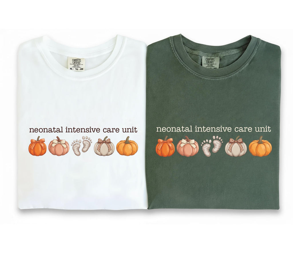 NICU Nurse Shirt, Neonatal Intensive Care Unit Shirt, Fall Autumn Doctor RN Pumpkins Footprints Tee