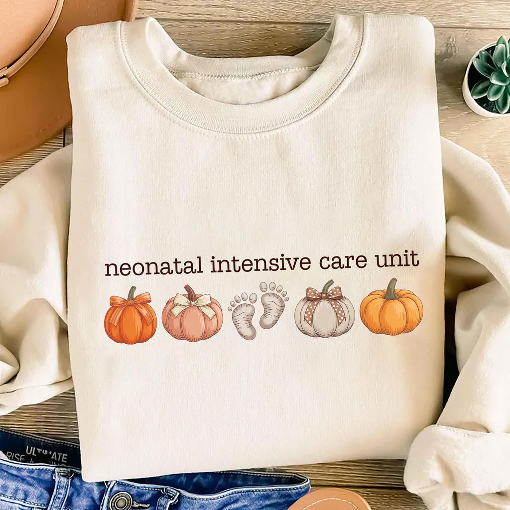 NICU Nurse Shirt, Neonatal Intensive Care Unit Shirt, Fall Autumn Doctor RN Pumpkins Footprints Tee