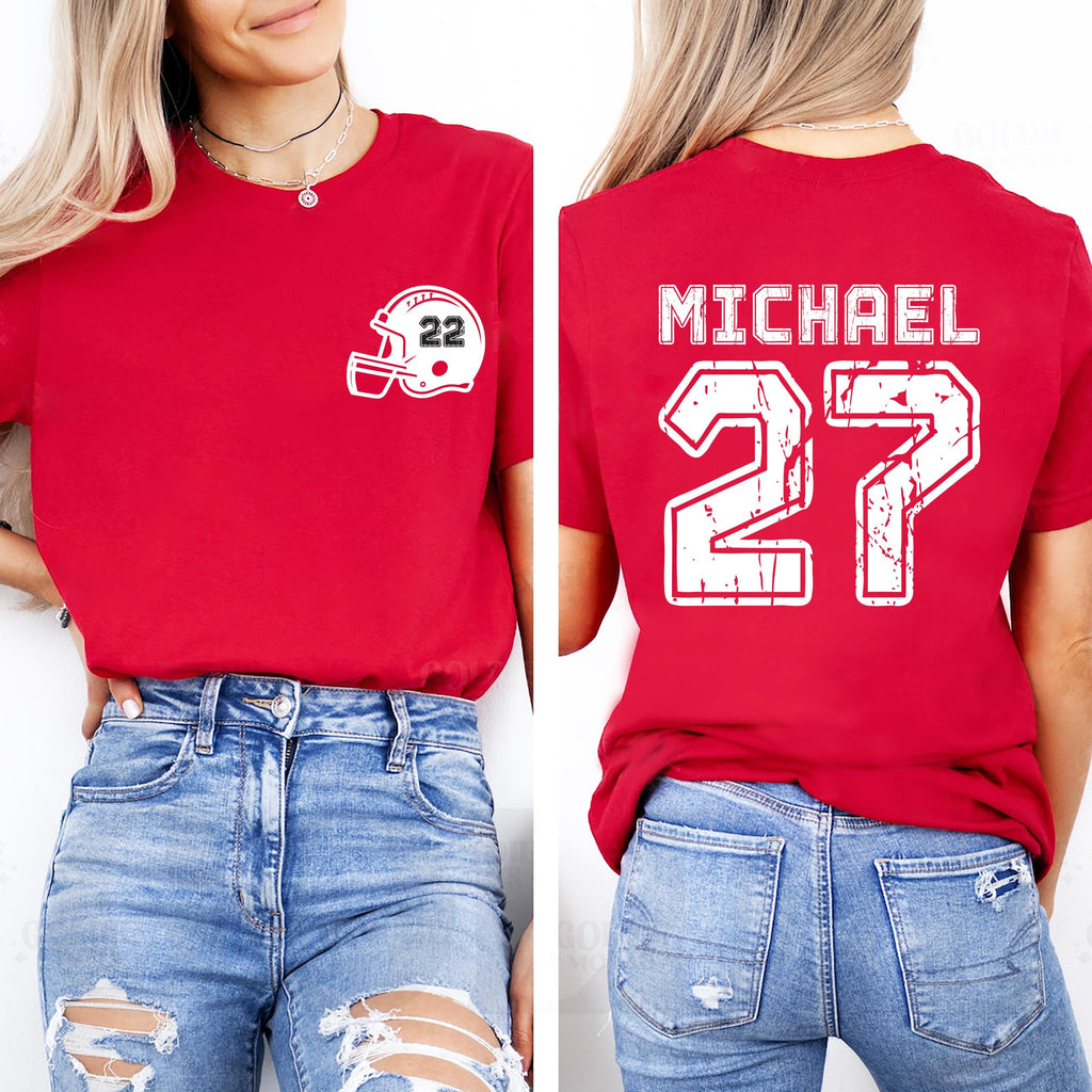 Custom Team Name and Number Football Shirt, Personalized Football Jersey Shirt, Custom Football Tee, School Varsity Team Tee, Front Back