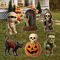 Halloween Yard Signs, Mummy Skeleton Pumpkin Cat Monster Lawn Decorations with Stakes, Large Scary Outdoor Haunted Garden Holiday Décor