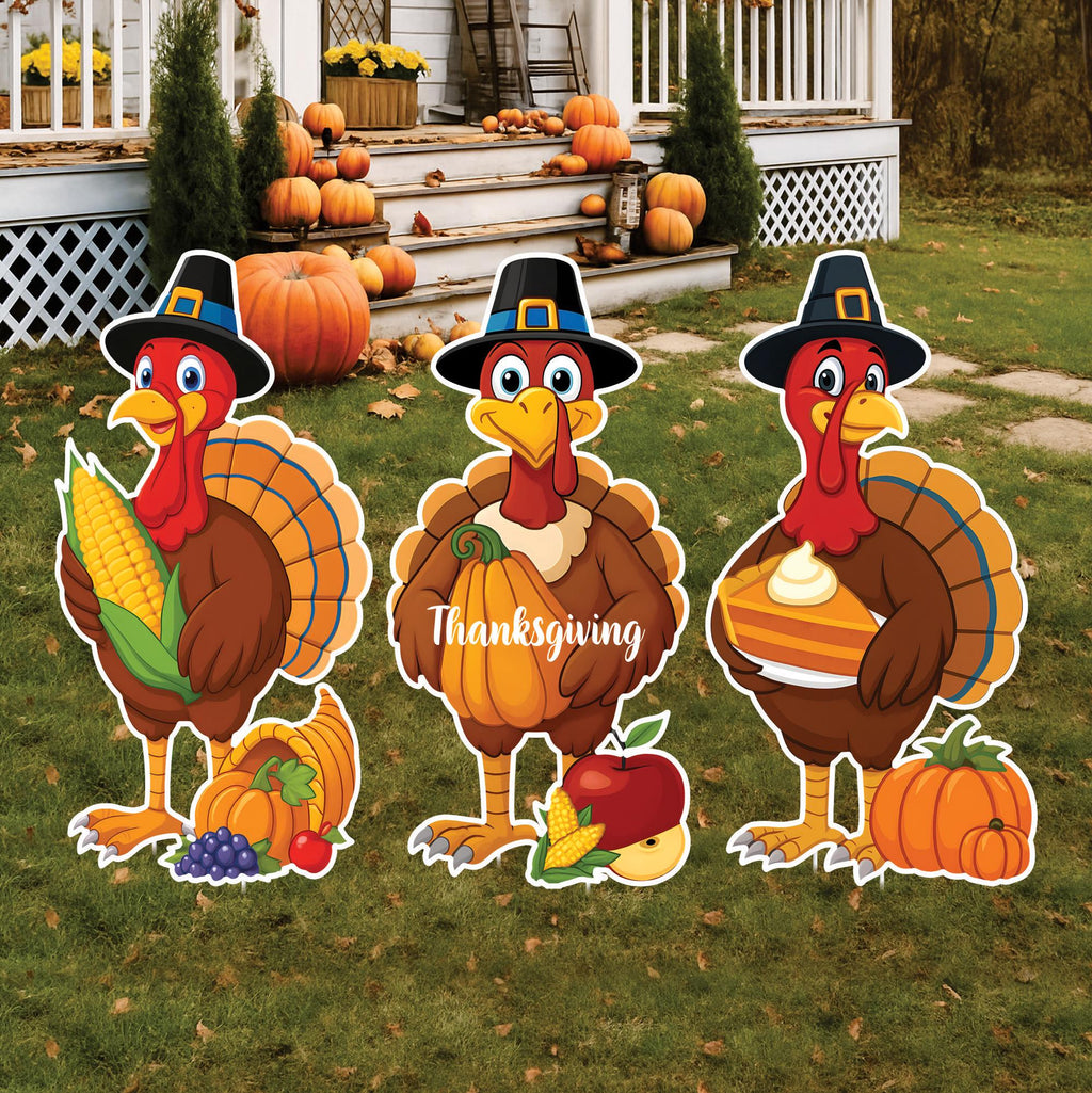 Thanksgiving Turkey Yard Signs, Harvest Outdoor Lawn Decorations with Stakes, Fall Gobble Garden Patio Pathway Holiday Décor for Home
