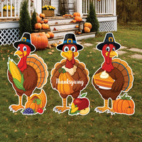 Thanksgiving Turkey Yard Signs, Harvest Outdoor Lawn Decorations with Stakes, Fall Gobble Garden Patio Pathway Holiday Décor for Home