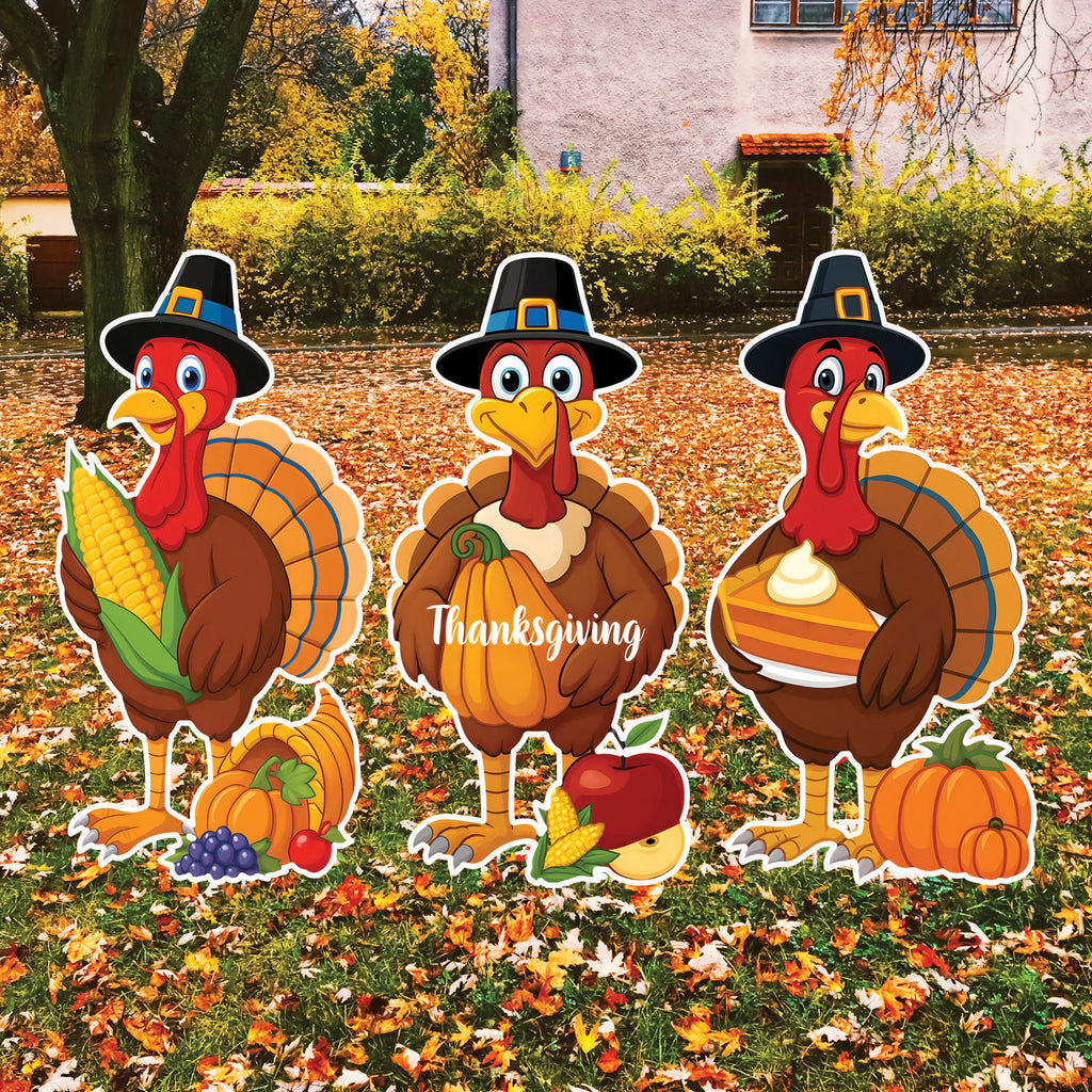 Thanksgiving Turkey Yard Signs, Harvest Outdoor Lawn Decorations with Stakes, Fall Gobble Garden Patio Pathway Holiday Décor for Home
