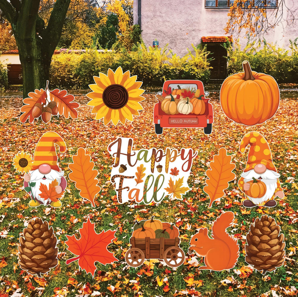 Fall Yard Signs, Autumn Harvest Lawn Decorations with Stakes, Pumpkin Gnome Sunflower Maple Leaf Outdoor Patio Garden Thanksgiving Décor