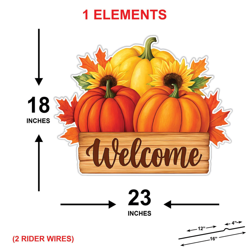 Fall Pumpkin Welcome Yard Sign, Autumn Harvest Lawn Decorations with Stakes, Rustic Sunflower Maple Leaf Outdoor Thanksgiving Porch Décor