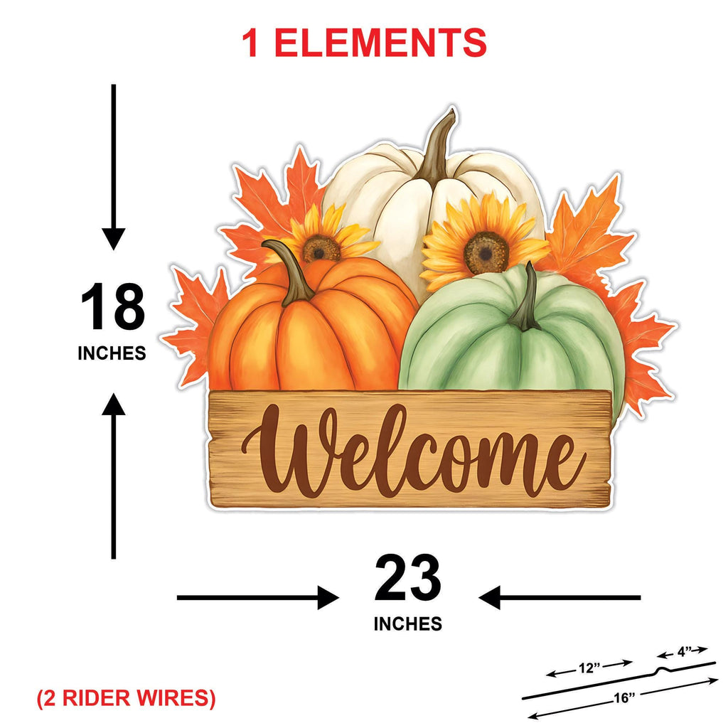 Fall Pumpkin Welcome Yard Sign, Autumn Harvest Lawn Decorations with Stakes, Rustic Sunflower Maple Leaf Outdoor Thanksgiving Porch Décor