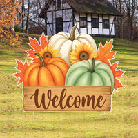 Fall Pumpkin Welcome Yard Sign, Autumn Harvest Lawn Decorations with Stakes, Rustic Sunflower Maple Leaf Outdoor Thanksgiving Porch Décor