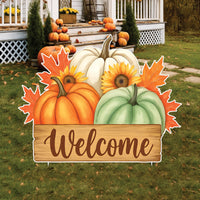 Fall Pumpkin Welcome Yard Sign, Autumn Harvest Lawn Decorations with Stakes, Rustic Sunflower Maple Leaf Outdoor Thanksgiving Porch Décor