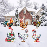 Christmas Chicken Yard Signs, Cute Outdoor Holiday Lawn Decorations with Stakes, Waterproof Xmas Garden Patio Pathway Winter Décor